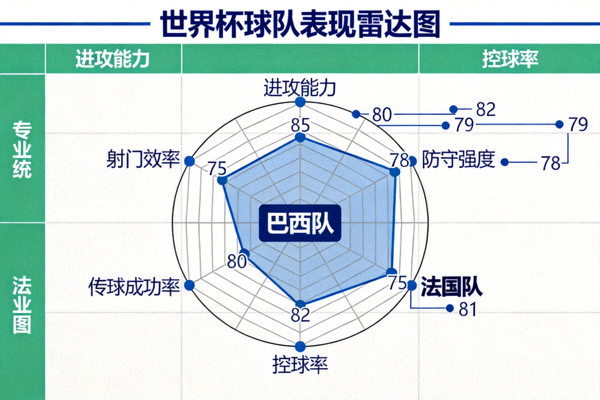 世界杯数据统计图表 - 球队表现雷达图
